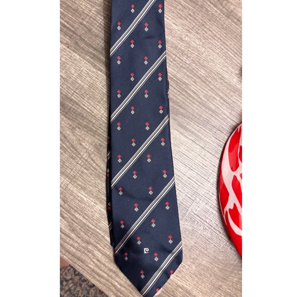 Pierre Cardin Mens Silk Blend Tie Navy Blue Striped Geometric Pattern Necktie